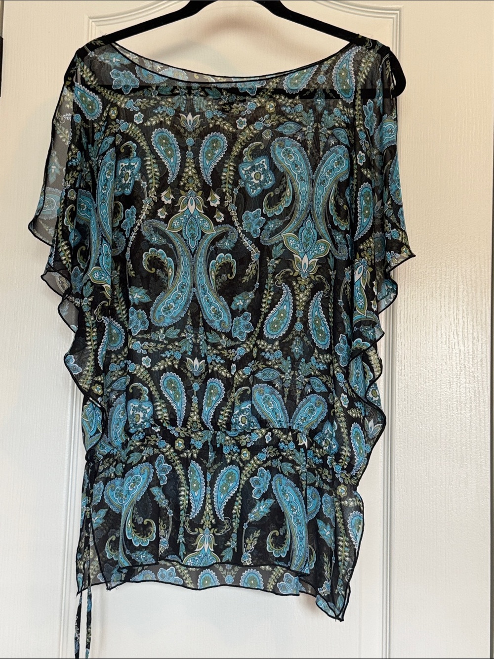 Apt. 9 Black Sheer Paisley Blouse with Teal Accents